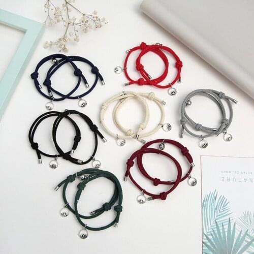 Couple Bracelets Braided Hand Rope Alloy Pendant Two-piece Woven Charm Bracelet DIY Jewelry Accessories Lover Bracelet Gift