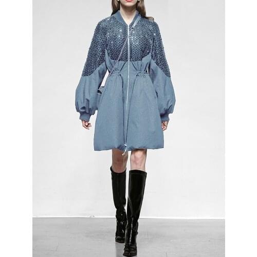 Thick Warm Down Outerwear New Fashion Casual Lantern Sleeve Long Down Jacket Charming Sequins Drawstring White Duck Down Parkas