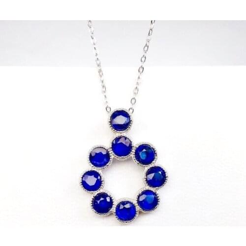 Natural real blue sapphire round necklace pendant Per jewelry 0.35ct*9pcs gemstone 925 sterling silver Fine jewelry X216335