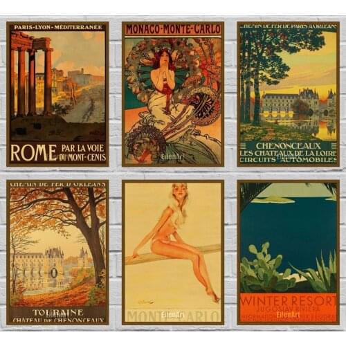 16 Styles World City Tour Travel Scenery Posters Vintage Landscape Kraft Paper Poster Wall Art Painting Decor Pictures 42X30cm
