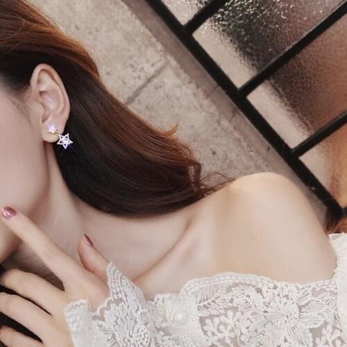 925 Sterling Silver Fashion Stud Action Figure Asymmetric Stars Moon Rhinestone Crystal Earrings Women Wedding Banquet Jewelry