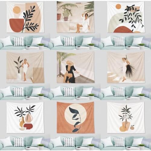Plant Series Tapestry Nordic Home Decor Sun Moon Pattern Tapestry Wall Hanging Living Room Decorative Polyester Tapestry Fabric