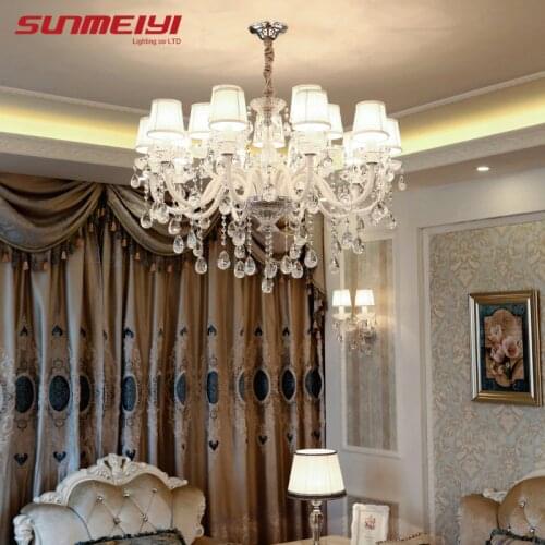 Modern Clear Crystal LED Chandelier Lighting Dining Room Hotel lustres de cristal large Chandelier with White Lampshade