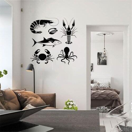 Octopus Cancer Crab Wall Sticker Ocean Animals Wall Decal For Fishing Bathroom Seafood Store Interior Decor Vinyl Sticker ph686