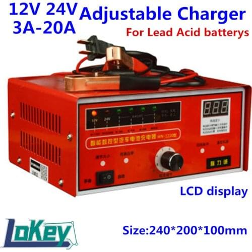 12V 24V 5A 10A 20A lead Acid battery Smart adjustable fast Charger for motorcycle suv Car truck van batterys