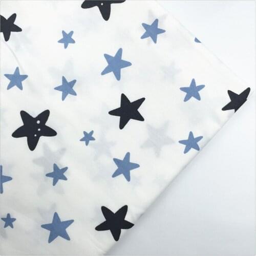 Syunss,100%Cotton Twill Fabric White Back Blue Stars Printed Patchwork DIY Handmade Curtain Cloth Textile Material Sewing Tissue