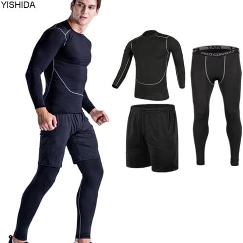 Workout 3pcs Gym Suits mens Sport Suites Running Tights Fitness Training Jogging Compression Running Suits Tracksuits slim suit