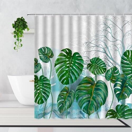 Tropical Green Plants Shower Curtain Monstera Palm Leaf Bathroom Decoration Waterproof Bath Curtains With Hooks Machine Washable