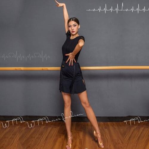 2020 Latin Dance Skirt For Women Black Tassel Skirts Ballroom Latin Dance Competition Dresses Performance Practice Wear SL2789