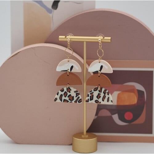 Spring Summer Fashion Polymer Clay Long Size Irregular Handmade Statement Dangle Pendant Jewelry For Women Stud Earring Gift Set