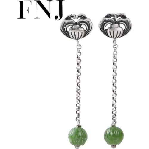 FNJ Jasper Flower Earrings 925 Silver Original Pure S925 Sterling Silver Stud Earring Women Jewelry