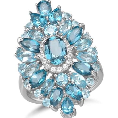 GZ ZONGFA Fashion Charm Natural Blue Topaz Gemstone 925 Sterling Silver Rings Jewelry Women