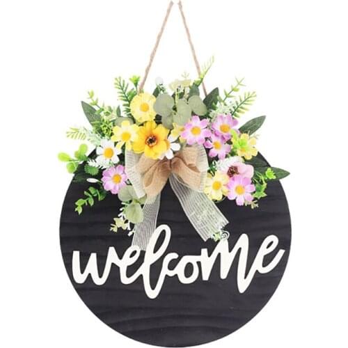 Welcome Sign for Front Porch Round Wood Welcome Sign for Front Door Decor with Flowers Wreaths Hanging Sign for Home