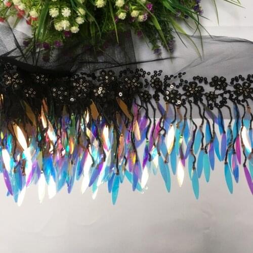 1meter Symphony White Red Sapphire Blue Black Small Flowers Embroidered Sequins Tree Leaf Lace Garment Sequins Lace Accessories
