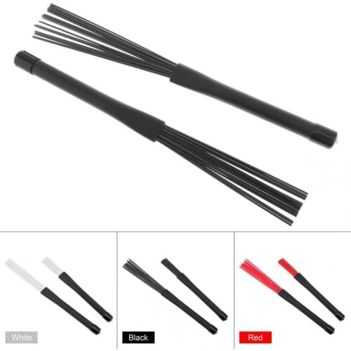 1 Pair Retractable Nylon Jazz Drum Brushes Sticks Percussion Drumsticks With Rubber Handles Musical Accessories Red Black White