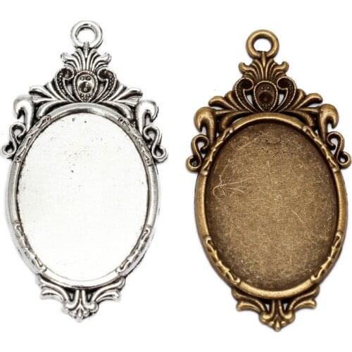 10pcs filigree cameo cabochon 18x25mm base pendant tray Glass Cabochon Base Setting DIY For Jewelry Making Findings Components B