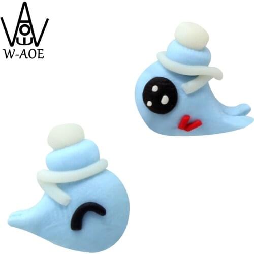 2017 New Design Fashion Cartoon Cute Blue Whale Stud Earrings For Women Girl Handmade Polymer Clay Animal Earrings Best Gift