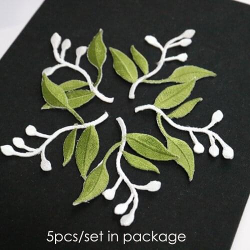 5pc/set green leaf embroidered Patches for Clothing iron on Embroidery Stickers Clothing Applique Decoration carton Badge parche