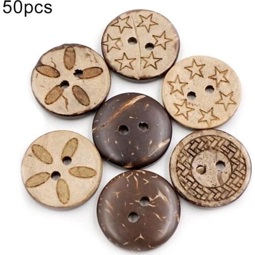 50Pcs Round Mixed Star Flower Pattern DIY Wooden Button Sewing Clothes Bag Decor DIY Clothes Decoration Wood Button Mixed Color