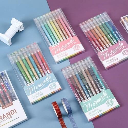 9pcs Morandi Gel Pens Set 0.5mm 0.5mm Retro/Fluorescent/pastel/Metallic Multi Color Marker Pens Stationery Gift Office School