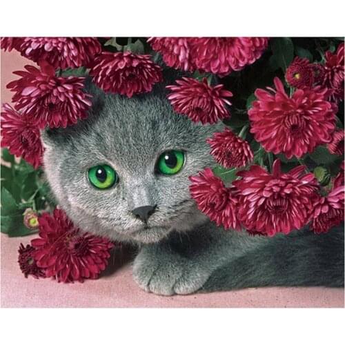 5D DIY diamond painting Cute cat flower Diamond Embroidery Full Cross Stitch Rhinestone Mosaic Home Decor Handmade Gift
