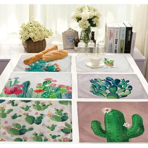 Tropical cactus Non-slip insulation Placemat coaster for table dinner Table Mats cotton linen Pads Home Decor 42*32cm DD200