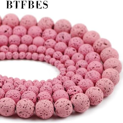 BTFBES Pink Volcanic Rock Lava Stone Beads Natural Rubber Round Loose Beads For DIY Jewelry Making Bracelets 15'' 4 6 8 10 12mm