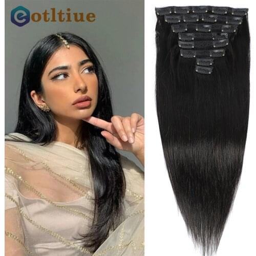 Human Hair Brazilian Remy Straight Hair Clip In Human Hair Extensions Natural Color 8 Pieces/Set Full Head Sets 120G Ship Free