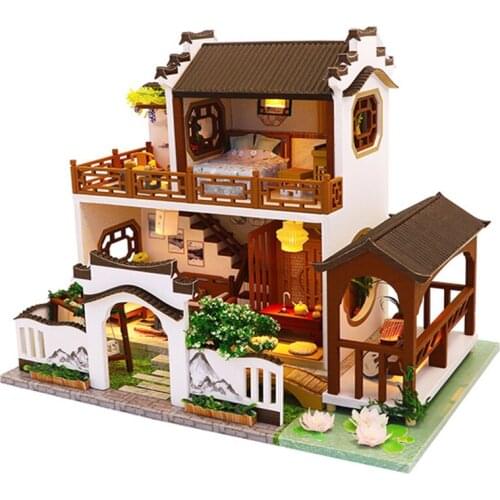 DIY Dollhouse Miniature Kit Chinese Style Wooden House Adult Assemble Model Birthday Gift Toys For Children Doll House Furniture