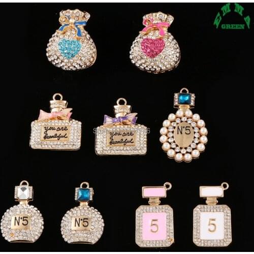 Perfume Bottle Rhinestone Charm Pendant Big Embellishments 2pcs Gold Antique Classical Jewelry Findings