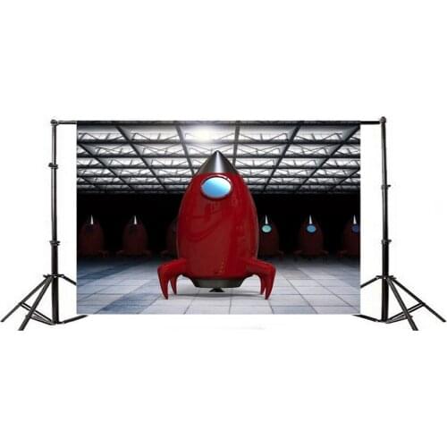 Photography Backdrop Red Rocket Stage Lights Marble Floor Workshop Interior