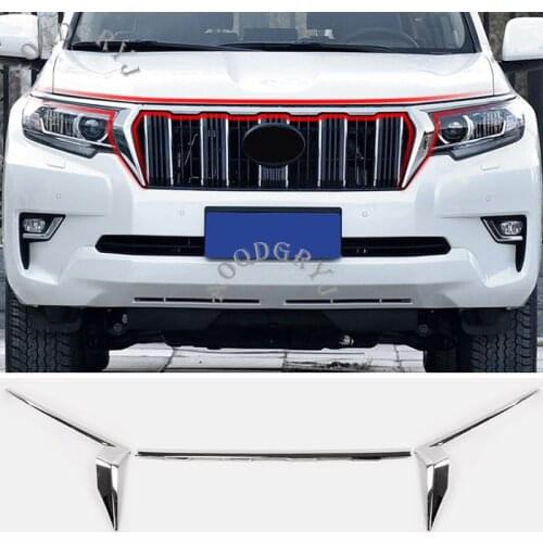 Chrome Front bumper grille & head lights molding trim cover trim For Toyota Land Cruiser Prado FJ150 2018-2020 Car Accessories