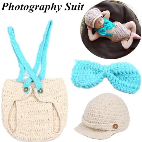 3Pcs/Set Newborn Photography Props Costume Baby Suspender Hat Trousers Bowknot Tie Cute Kids Clothing