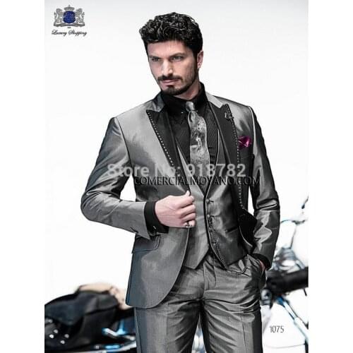Handsome Groomsmen Peak Lapel Groom Tuxedos Mens Wedding Dress Man Jacket Blazer Prom Dinner (Jacket+Pants+Tie+Vest) A600
