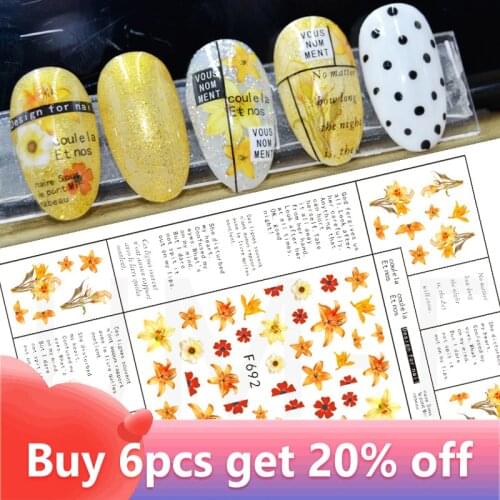 Nail Stickers Adhesive Spring Gold Leaf Flower Series Creative DIY Designer Glitter Decals Sticker for Nails Art Decoration