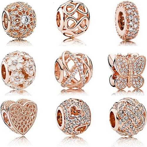 NEW S925 Sterling Silver Rose Clear CZ Charm beads collocation Bracelet DIY bracelet Beads For Jewelry Factory wholesale