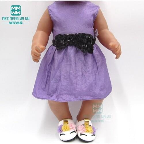 Clothes for doll fit 43-45cm baby new born doll Purple princess dress casual outfit shoes
