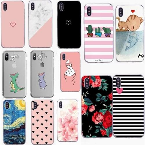 Clear Phone Case For iPhone 6 6s 7 8 Plus XS Max XR X Love Heart Flowers Soft Silicone Cover Back Cases For iPhone SE 2020 XR