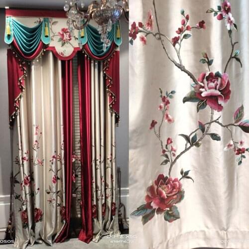 Luxury Peony Embroidery Silk-like Curtains for Living Room Traditional Chinese Blackout Palace Wedding Curtains Eco-Friendly