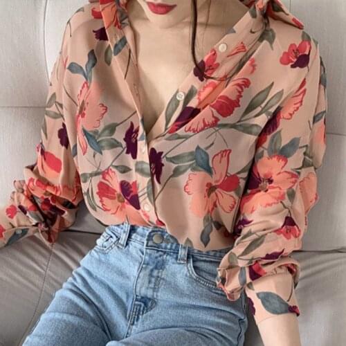 Summer Flower Print Ruffle Patchwork Women Shirt Long Sleeve Single Breasted Thin Female Shirts Korean Fashion Casual Ladies Top