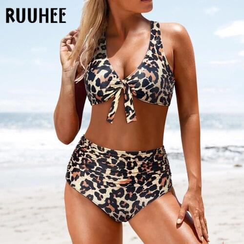 RUUHEE Women Swimsuit Push Up Bikini Print High Waist Bikini Swimming Bathing Suits Solid Padded Bikini 2021 Women Swimwear