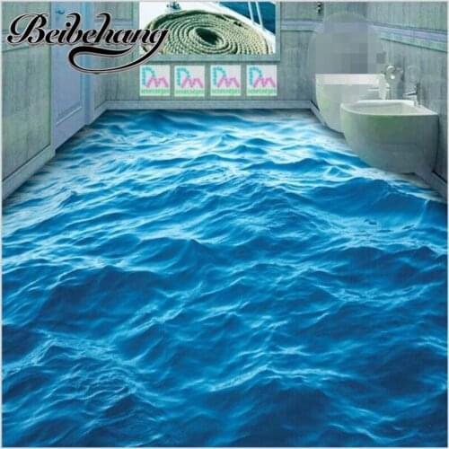 Beibehang self-adhesive PVC Wallpaper 3d flooring Modern Custom HD deep blue sea waves ripple non-slip waterproof thickened