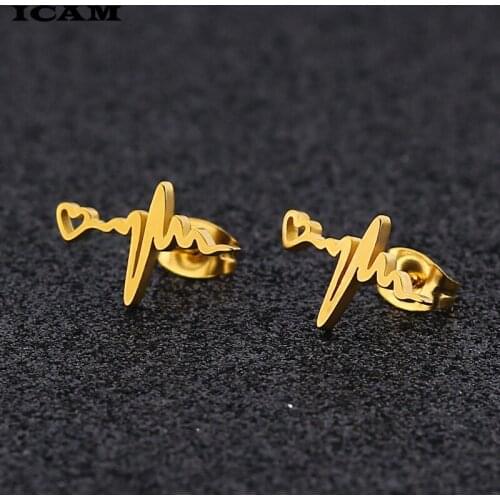 ICAM EEG electrocardiogram Earrings Heartbeat Stud Earrings Tiny Lovely Earrings for Women Girls Kids Personalized Jewelry