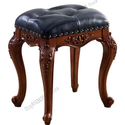 American Dressing Stool Net Red Girl Makeup Stool Leather Art Carved Stool European Style Bedroom Furniture Solid Wood Dressing