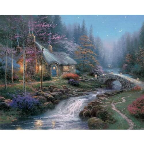 Twilight Cottage Thomas Kinkade HD Canvas Print Living Room Bedroom Wall Pictures Art Painting Home Decoration No Frame