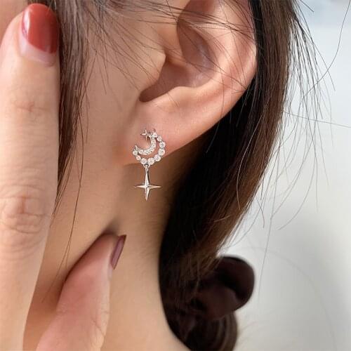 Todorova Korean Shiny Crystal Moon Star Stud Earrings For Women Unique Geometric Statement Earings Fashion Jewelry