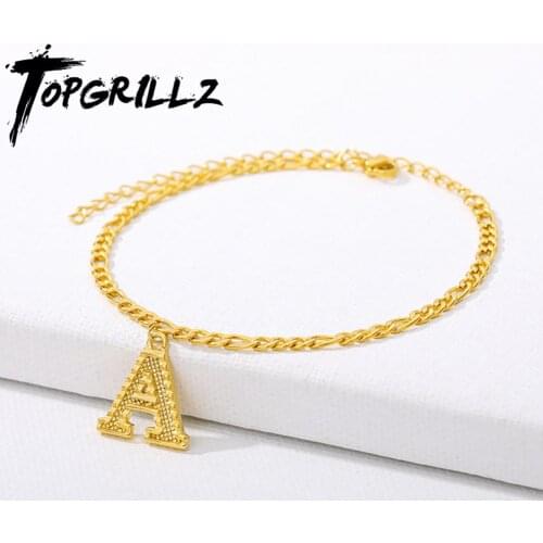 TOPGRILLZ 2021 Fashion Girls Letters Bracelet In White Gold 26 Letters Stainless Steel Bracelet Jewelry Accessories For Gift