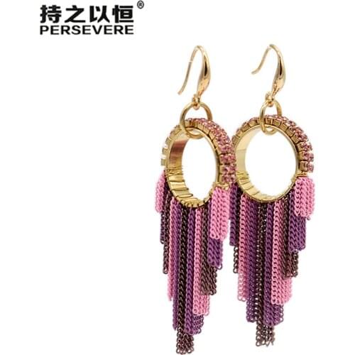 Trendy short Chain Tassel Earrings Rhinestone Circle dangling earring women trends 2020 Handmade Wedding jewelries Party Gifts