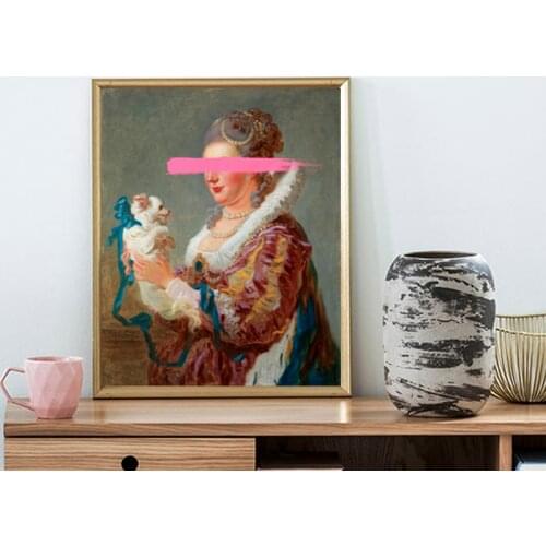 Vintage Portrait Oil Painting Altered Art Prints Quirky Wall Art Canvas Poster Boho Decor Picture Bedroom Living Room Art Decor