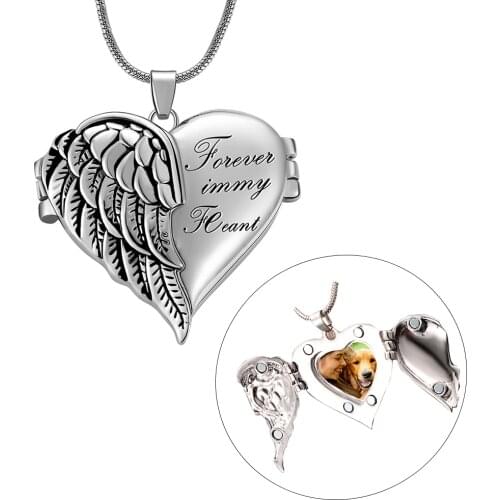 Vintage Heart Wing Locket Pendant Necklace For Women Photo frame Valentine lovers Necklace Gift Jewelry